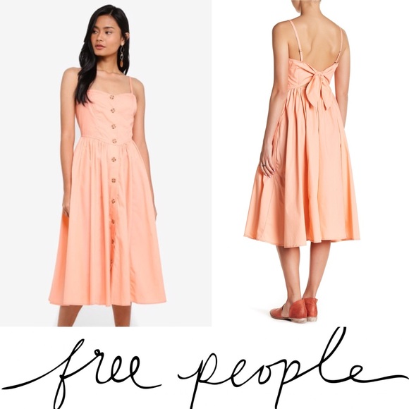 Free People Dresses & Skirts -  FREE PEOPLE Perfect Peach Poplin Midi Dress D1